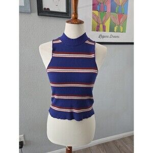 BDG Blue Striped Top Stretchy Small